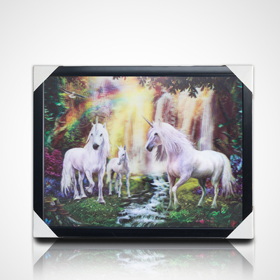 3D lenticular painting stock designs PET 40*30cm 5D 3D lenticular horse picture with black frame