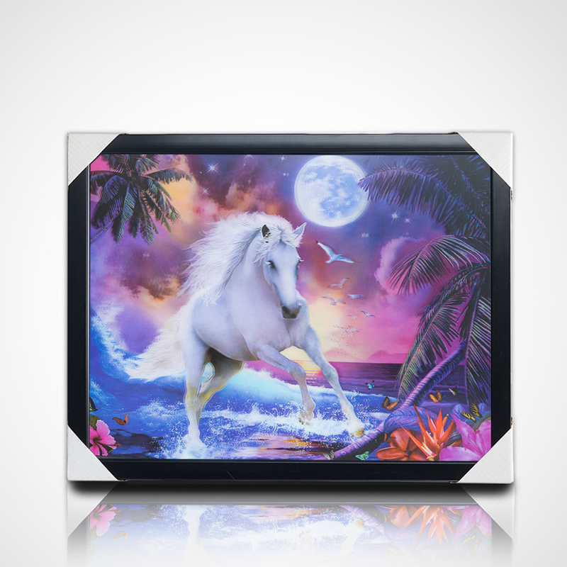 3D lenticular painting stock designs PET 40*30cm 5D 3D lenticular horse picture with black frame