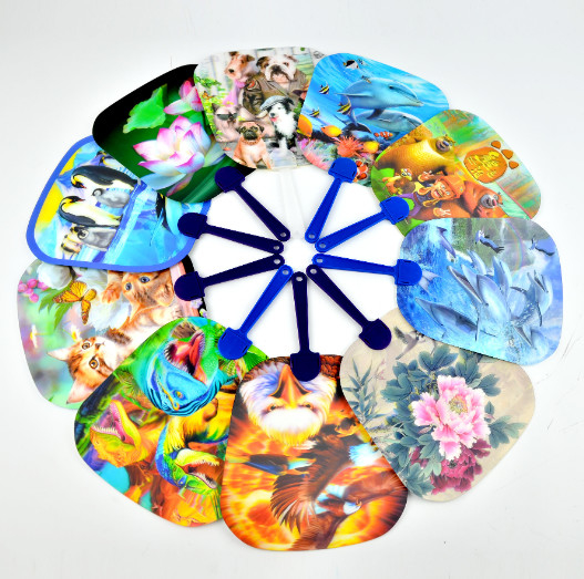 Custom Beautiful Designs 3D Lenticular Hand fan Plastic PET 3D Promotional Hand fans Cartoon 3D lenticular fans